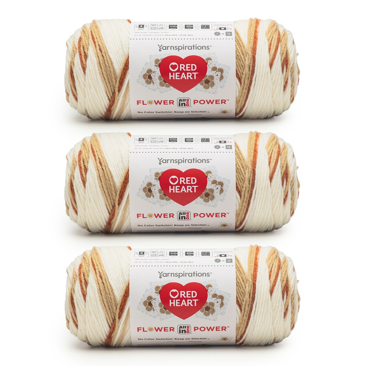 Red Heart All in ONE Flower Power Yarn 24 Pack-Dried Bouquet